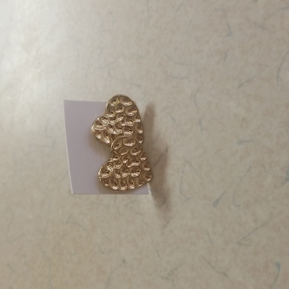 Textured Gold-Tone Double Heart Stud Earrings